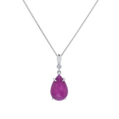 7.91 Carats Pear-Shaped Ruby Cabochon in Platinum Pendant and Earring Set