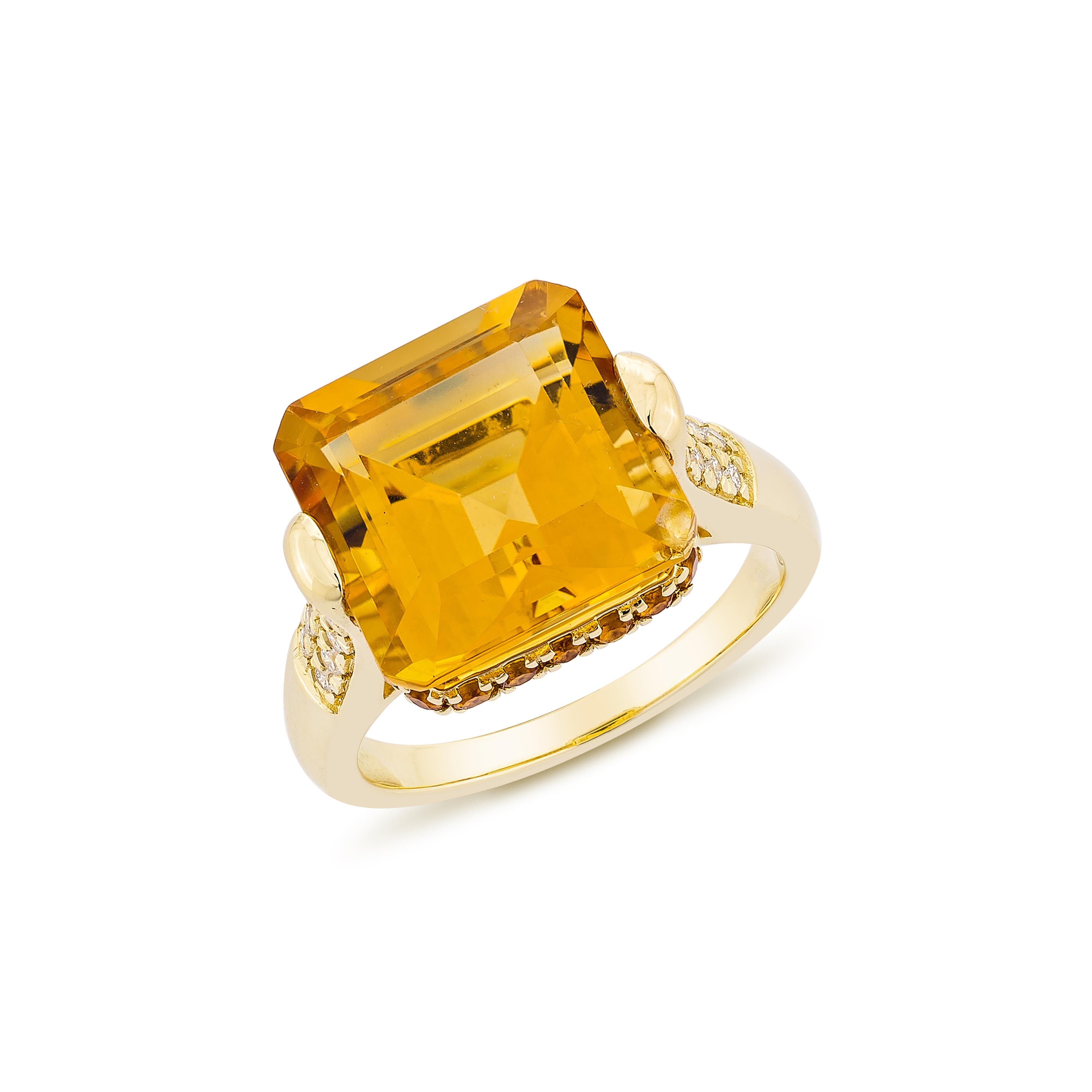 Contemporary 7.92 Carat Citrine Fancy Ring in 18Karat Yellow Gold with White Diamond.   For Sale