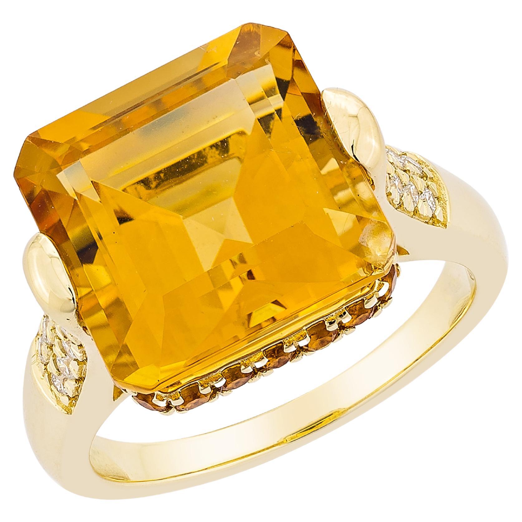7.92 Carat Citrine Fancy Ring in 18Karat Yellow Gold with White Diamond.  