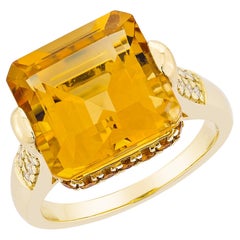 7.92 Carat Citrine Fancy Ring in 18Karat Yellow Gold with White Diamond.  