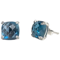 7.92 Carat London Blue Topaz Earrings in 14 Karat White Gold