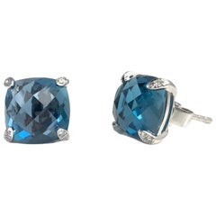 7.92 Carat London Blue Topaz Earrings in 14 Karat White Gold