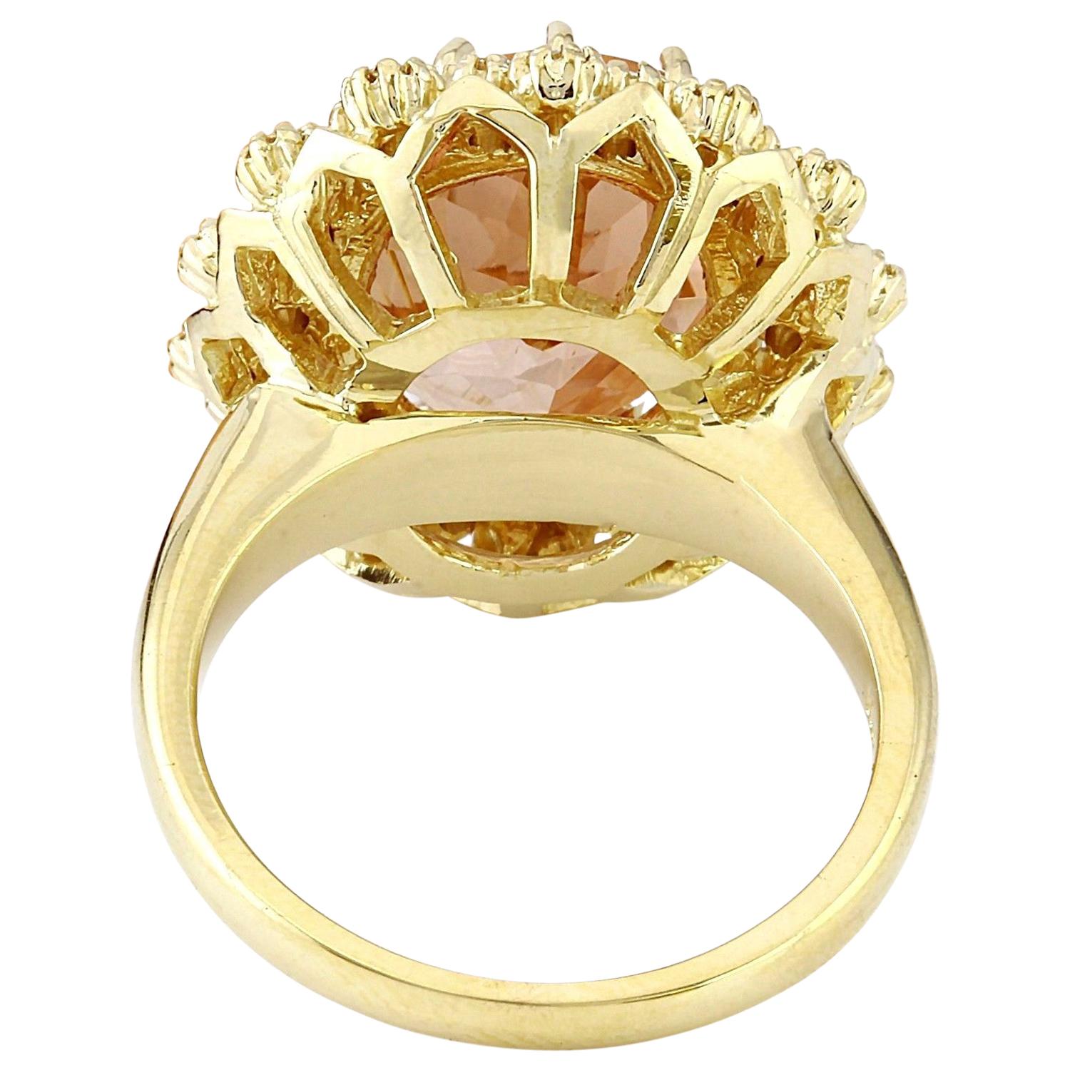 Modern Morganite Diamond Ring In 14 Karat Solid Yellow Gold  For Sale