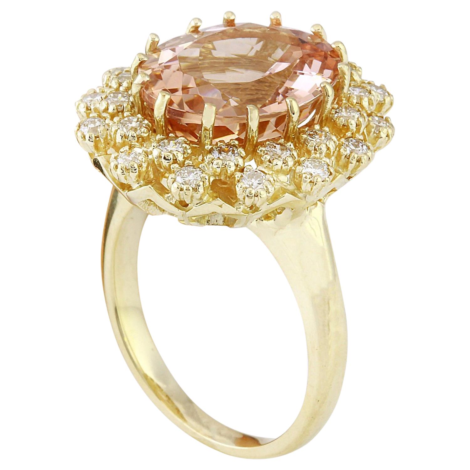 Oval Cut Morganite Diamond Ring In 14 Karat Solid Yellow Gold  For Sale