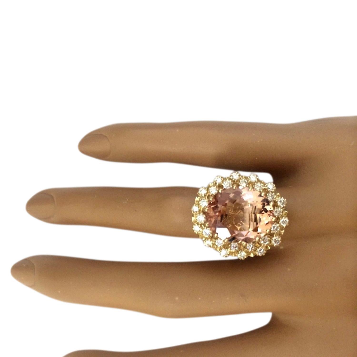 Morganite Diamond Ring In 14 Karat Solid Yellow Gold  In New Condition For Sale In Los Angeles, CA