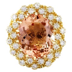 Morganite Diamond Ring In 14 Karat Solid Yellow Gold 