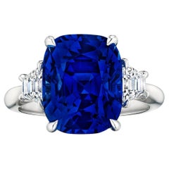 7.92 Carat Cushion Cut Natural No Heat Blue Sapphire Diamond Platinum Ring