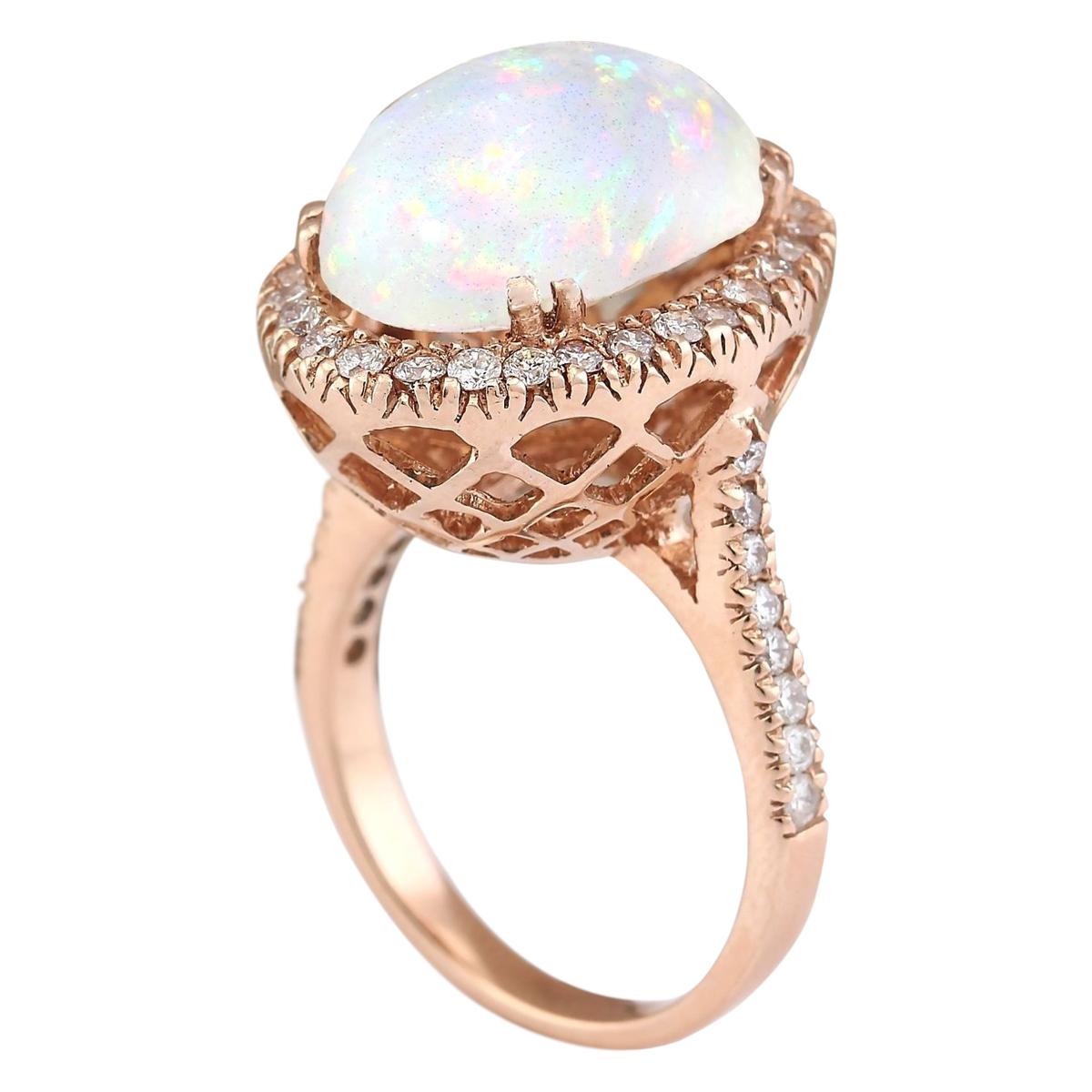 Oval Cut Opal Diamond Ring In 14 Karat Rose Gold  For Sale