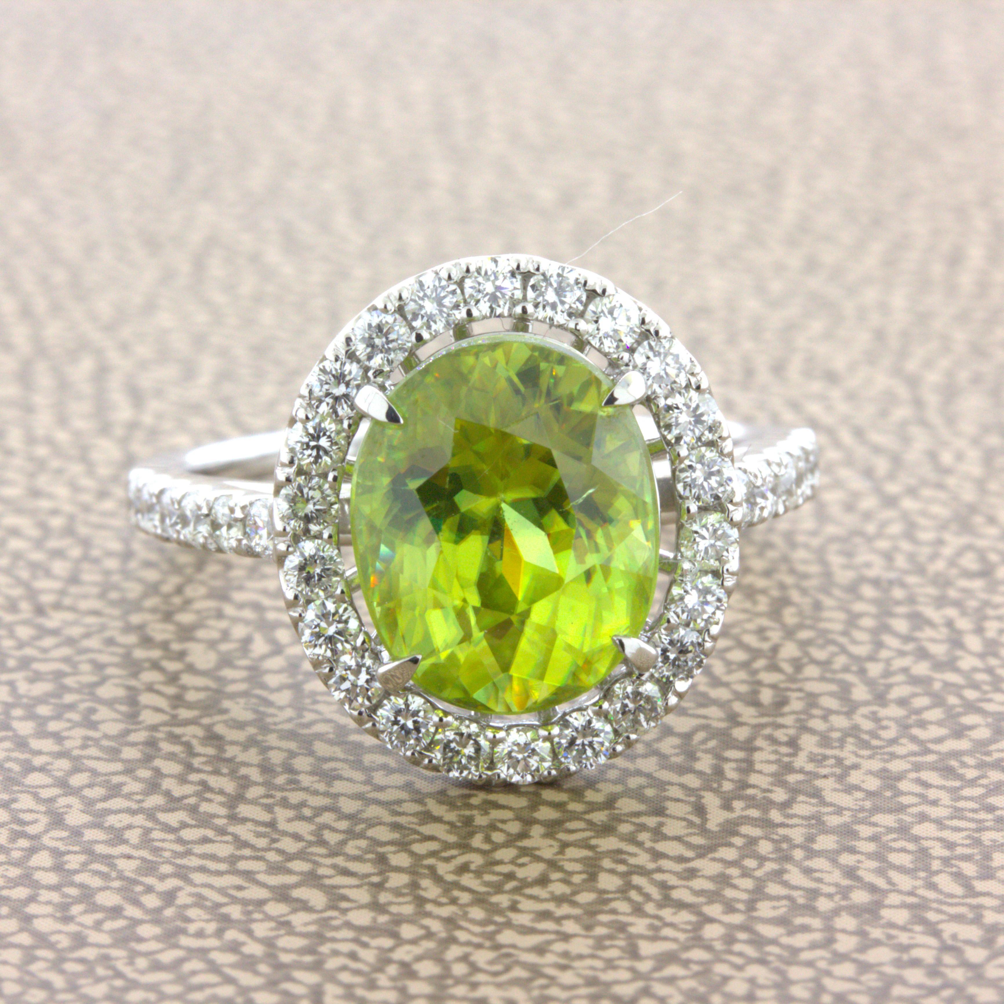 Peridot is a stone that is gaining in popularity and demand over the last year due to its unique color. Here we have a 7.92 carat example with a lovely rectangular cushion shape. It has a rich lime green color with a hint of yellow which gives the