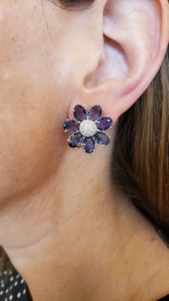 7.92 Carat Sapphire and Diamond Floral Earrings w/ Removable Diamond Drops