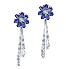 7.92 Carat Sapphire and Diamond Floral Earrings w/ Removable Diamond Drops