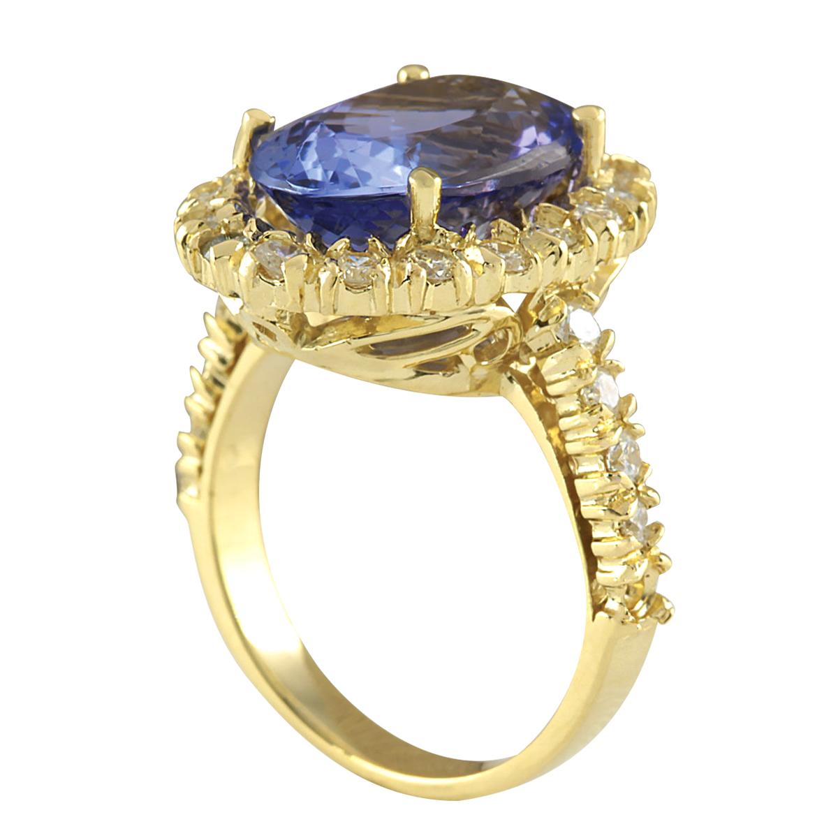 Modern Elegant Natural Tanzanite Diamond Ring In 14 Karat Yellow Gold  For Sale