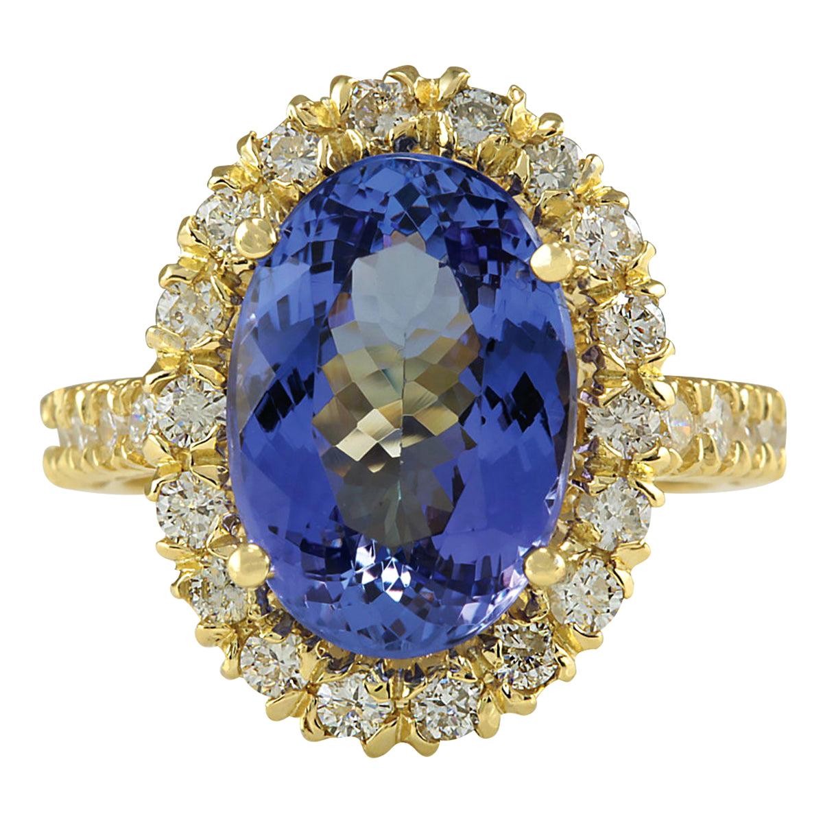 Elegant Natural Tanzanite Diamond Ring In 14 Karat Yellow Gold  For Sale