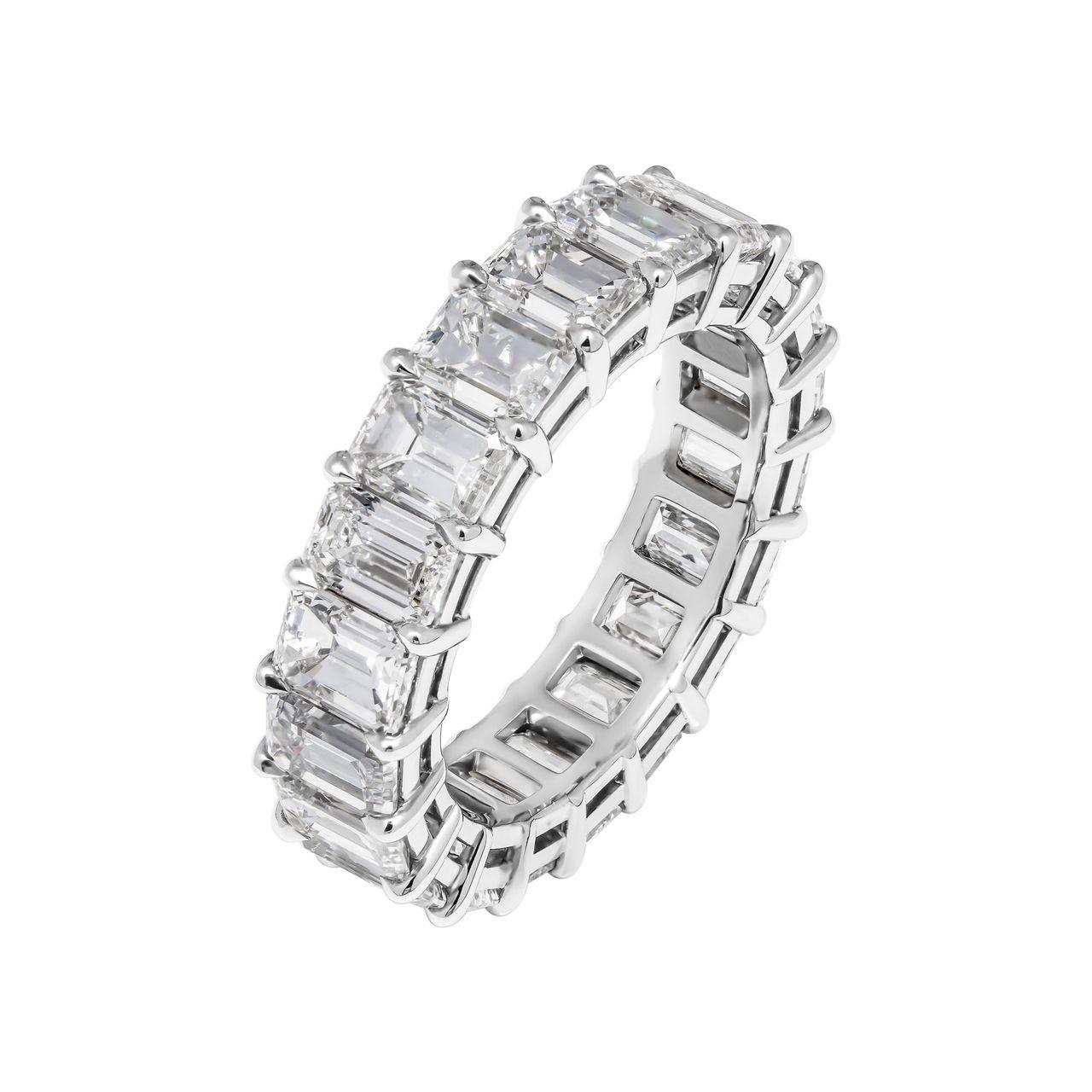 Emerald Cut 7.92 Carat White Emerald Diamonds Eternity Band Platinum 950 For Sale