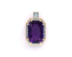 79.26 Ct Blue Topaz Amethyst 18 K Yellow Gold Cocktail Pendant Necklace