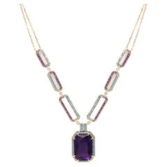 79.26 Ct Blue Topaz Amethyst 18 K Yellow Gold Cocktail Pendant Necklace