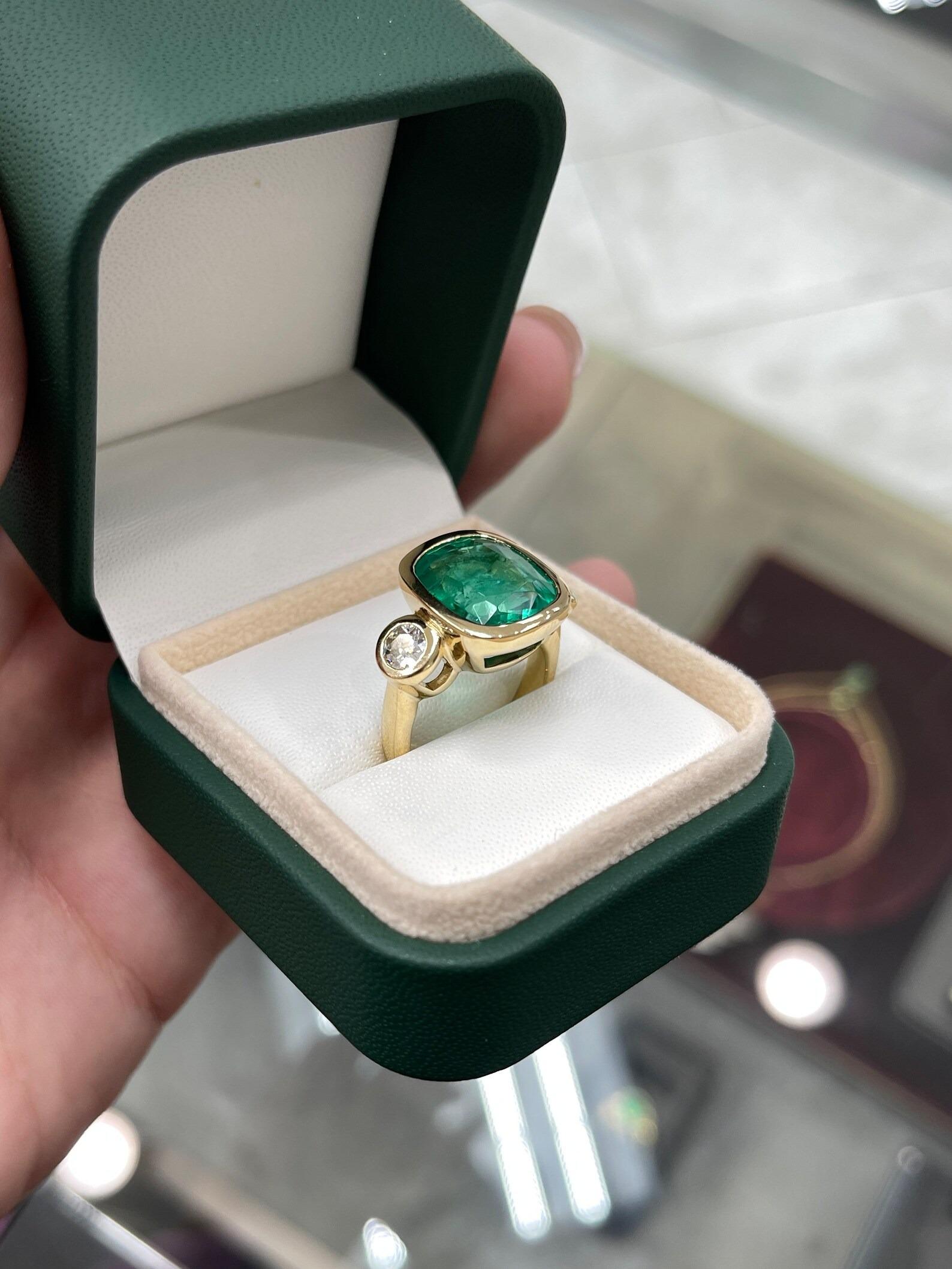 7.92tcw Top Quality AAA Emerald-Cushion Cut & Round Diamond Three Stone Ring 18K For Sale 5
