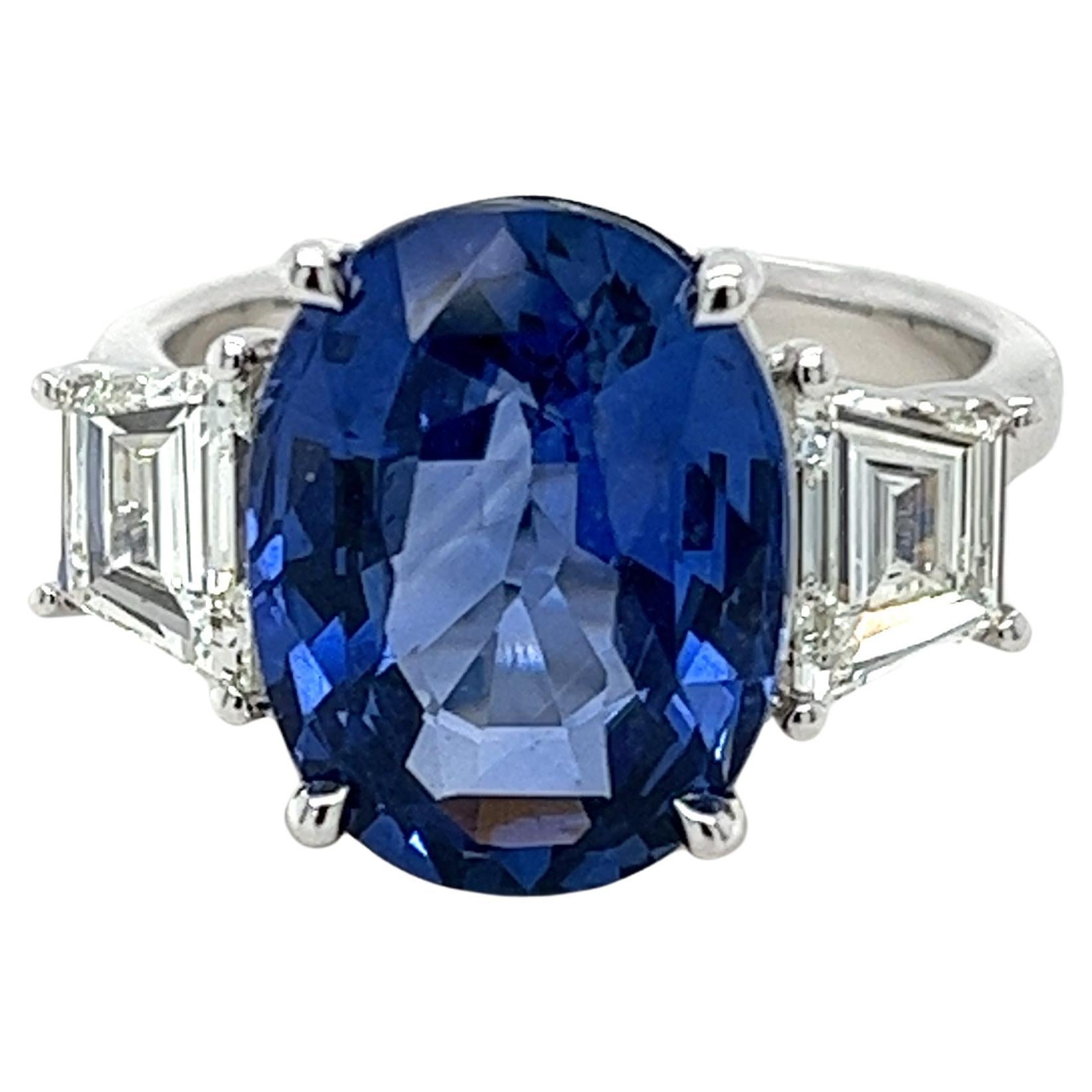 7.93 Carat Ceylon Sapphire & Diamond Ring in Platinum For Sale