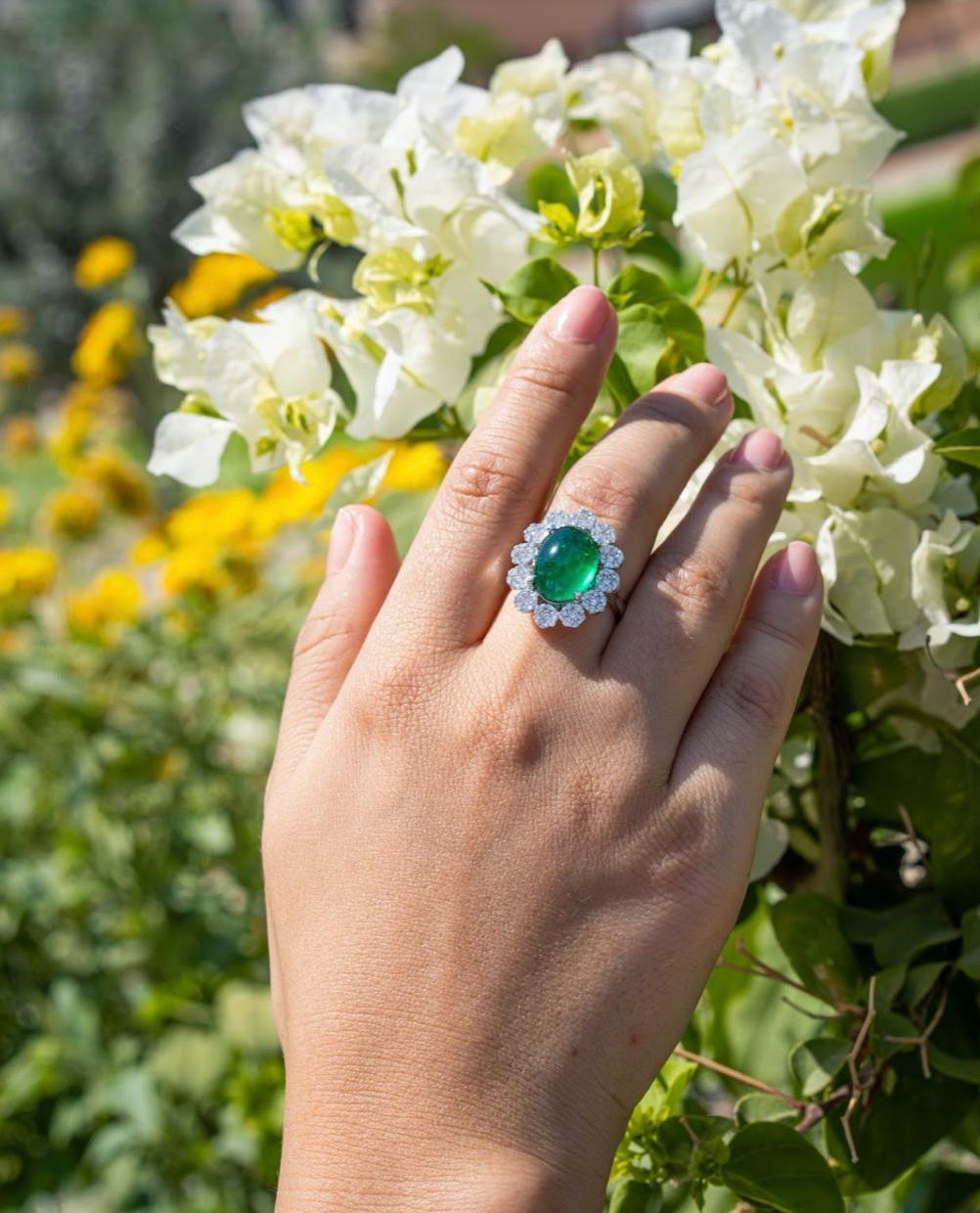 7.93 Carat Emerald and Diamond Cocktail Ring For Sale 1