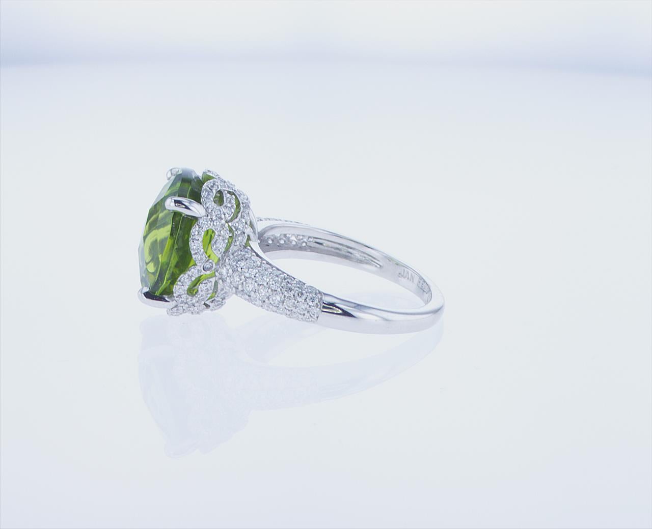 Modern 7.93 Carat Oval Peridot Cocktail Ring in 18k White Gold with Palladium For Sale