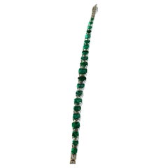 7.93 carats, natural Zambian Emeralds & Rose Cut Diamonds Tennis Bracelet