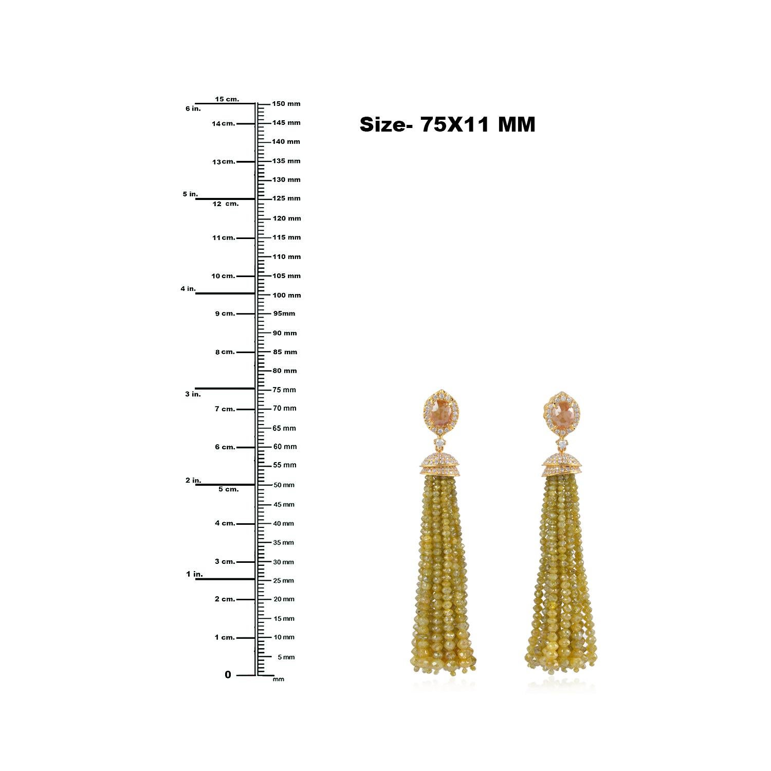 Mixed Cut 79.36ct ice Diamond Tassel Earrings Made In 18k Yellow Gold For Sale