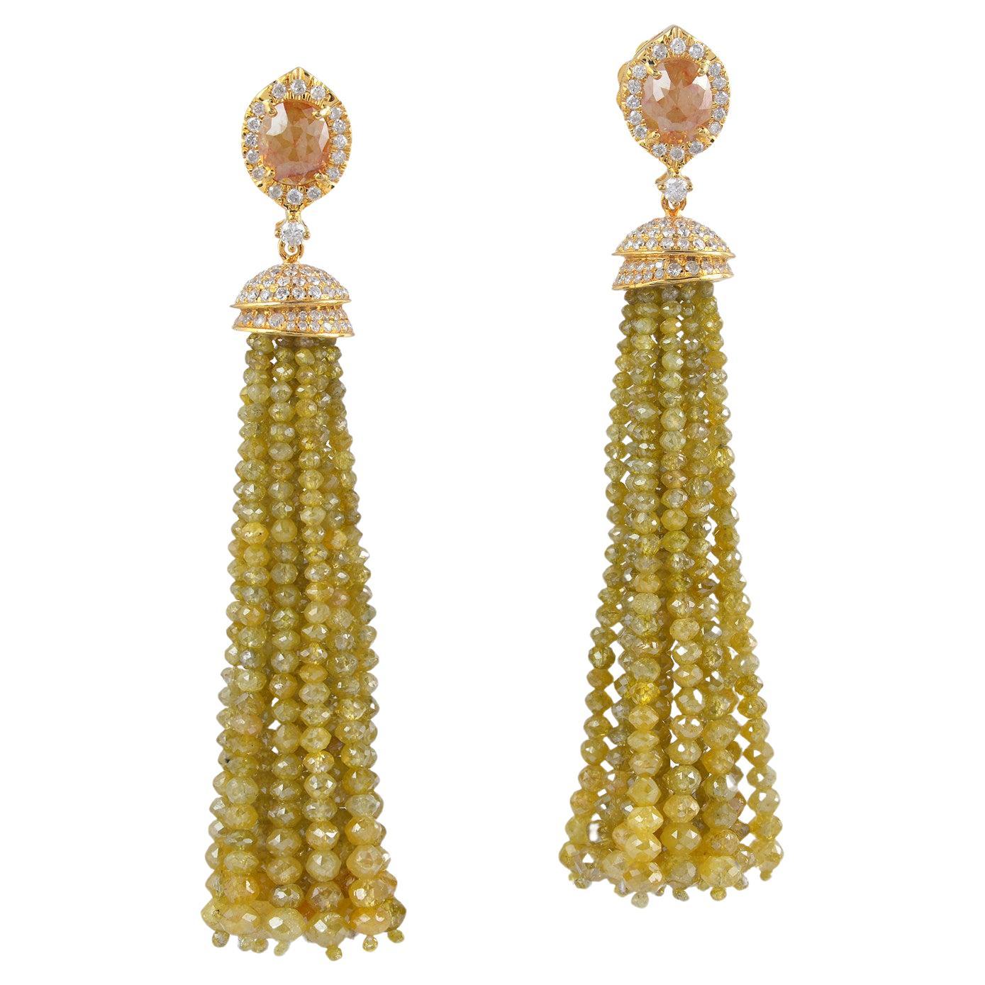 79.36ct ice Diamond Tassel Earrings Made In 18k Yellow Gold For Sale