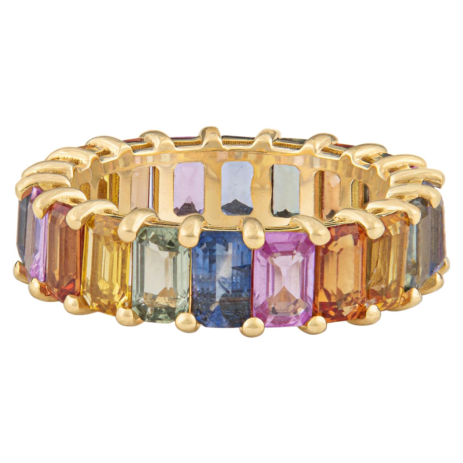 7.93ctw Multicolored Emerald Cut Sapphire Eternity Band, 18 Karat Rose Gold