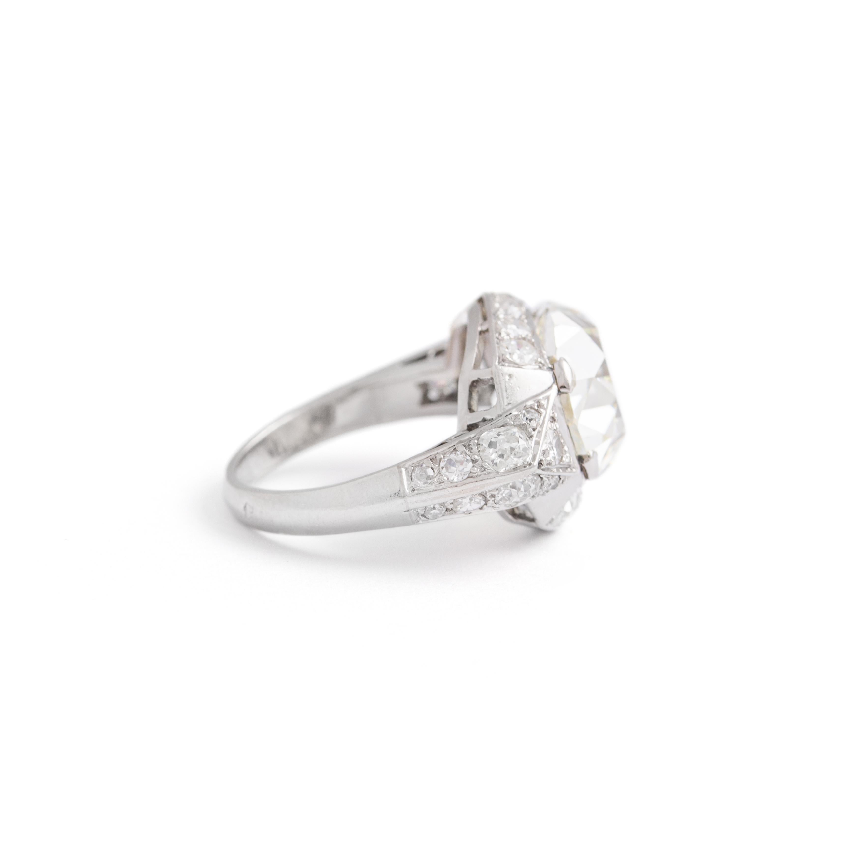 Old Mine Cut 7.94 carat Old Mine cut Diamond Platinum Ring French 1930S For Sale