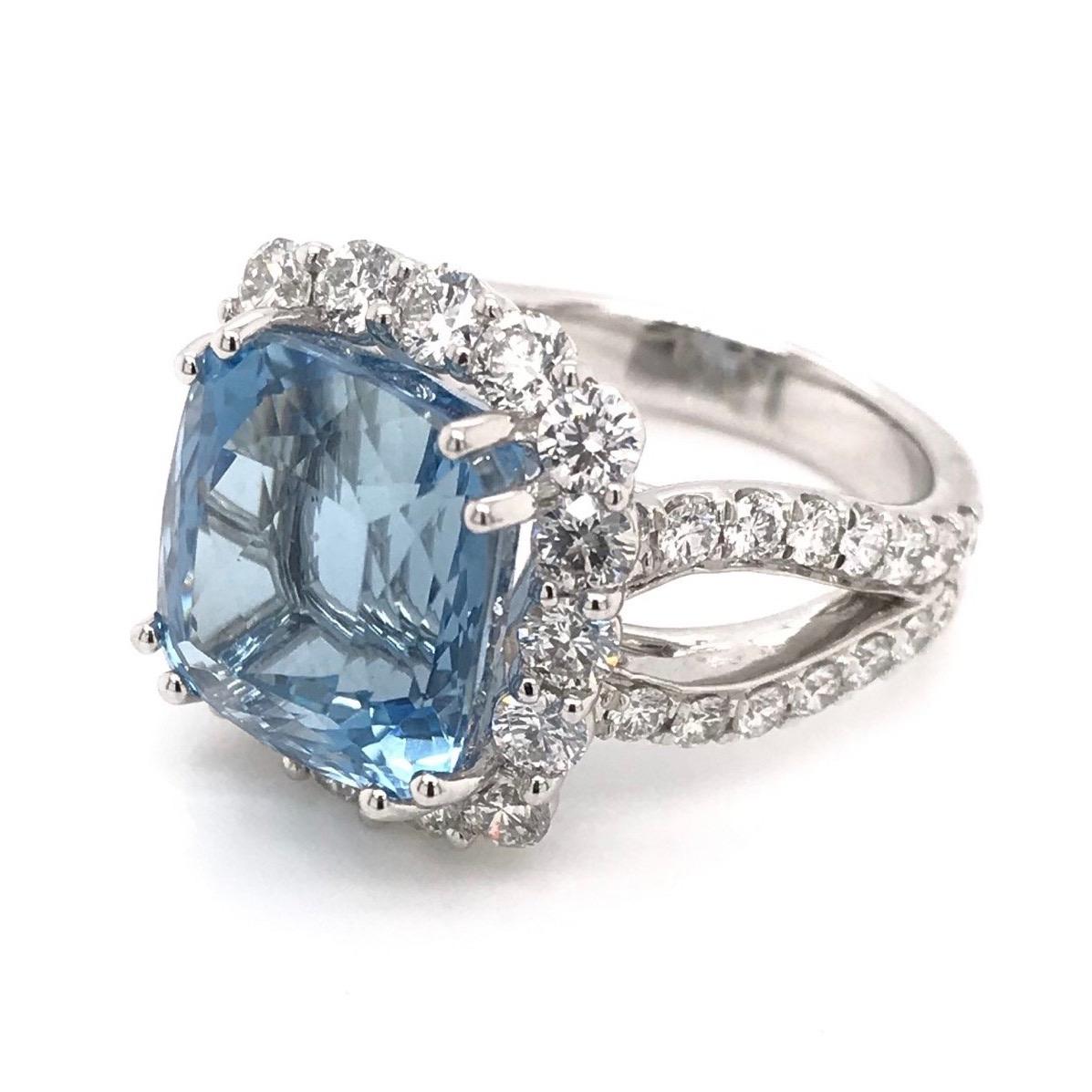 This stunning jewelry piece is newly crafted and never worn. The 18k white gold setting features a custom cut 7.94 carat Santa Maria aquamarine. The aquamarine has been certified by The Gemological Institution of America ( GIA ). Santa Maria