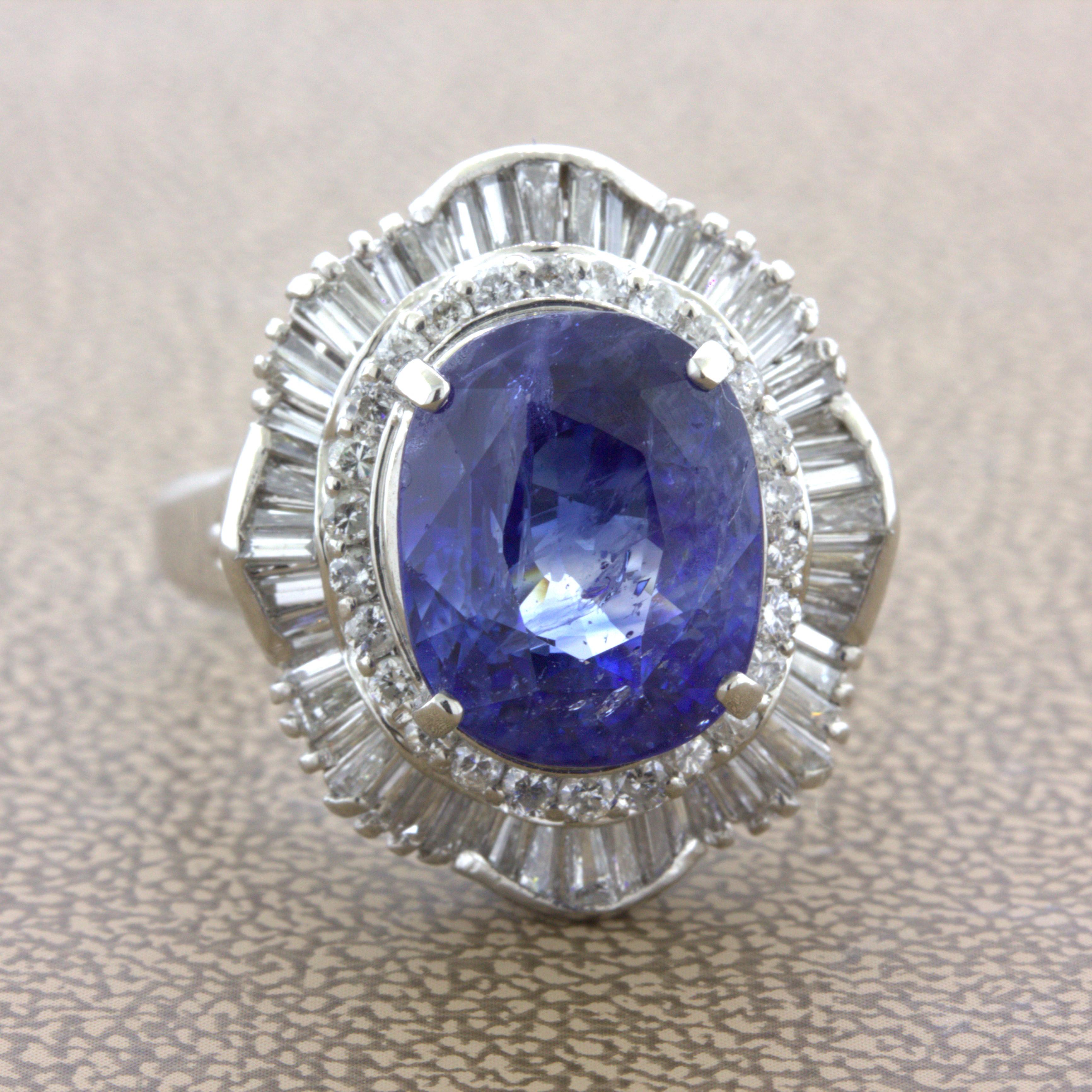 Oval Cut 7.94 Carat Sapphire Diamond Platinum Ring For Sale