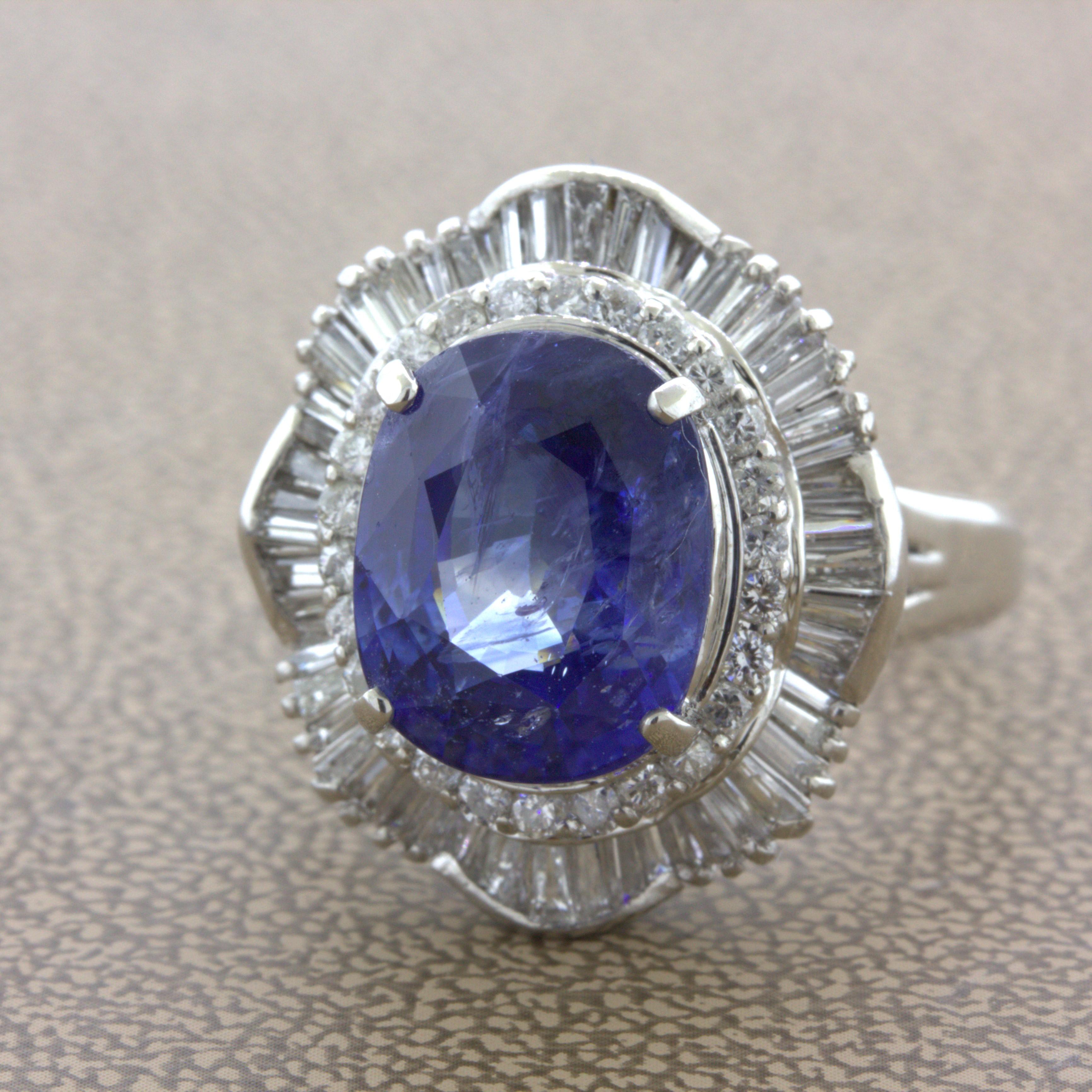 7.94 Carat Sapphire Diamond Platinum Ring In New Condition For Sale In Beverly Hills, CA