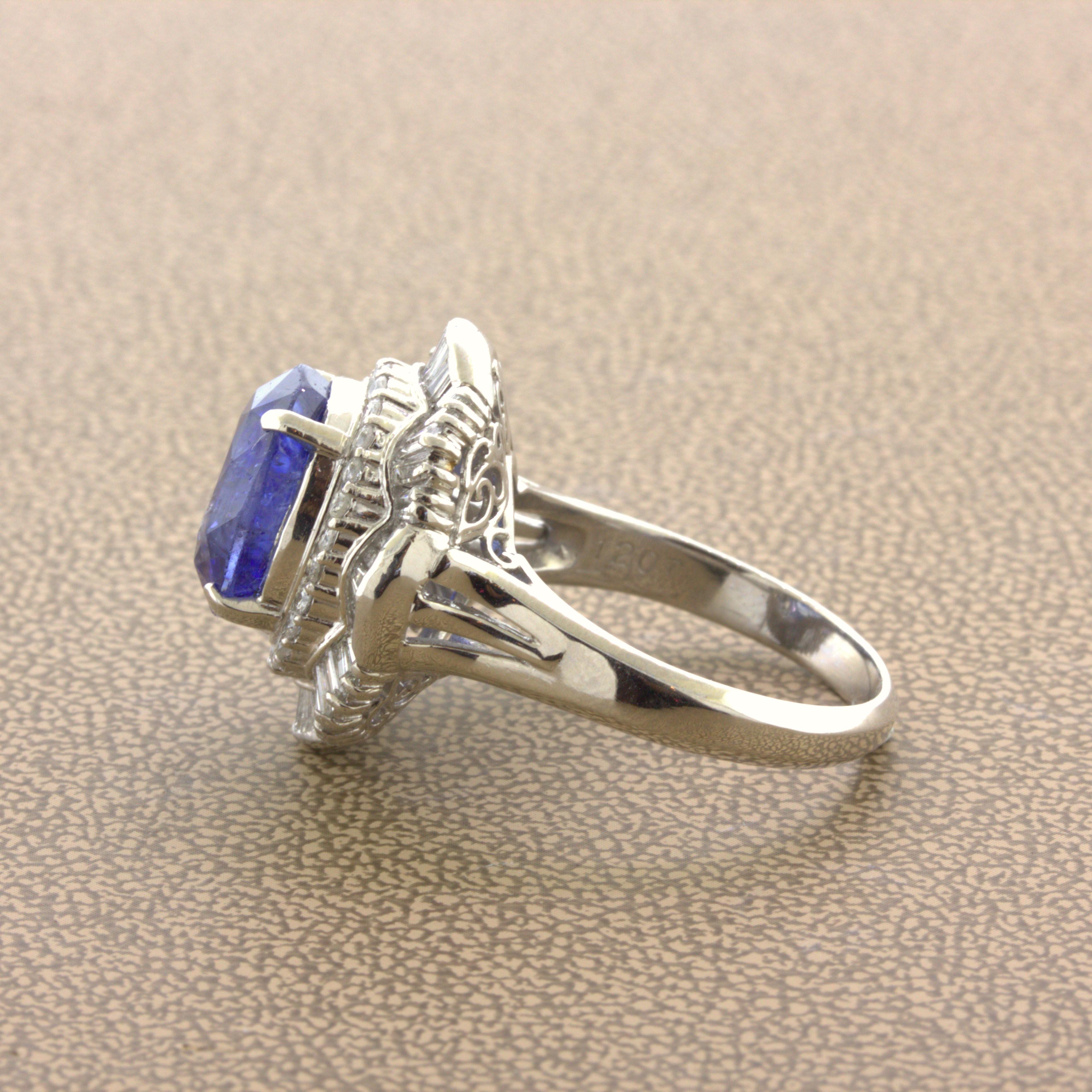 Women's or Men's 7.94 Carat Sapphire Diamond Platinum Ring For Sale