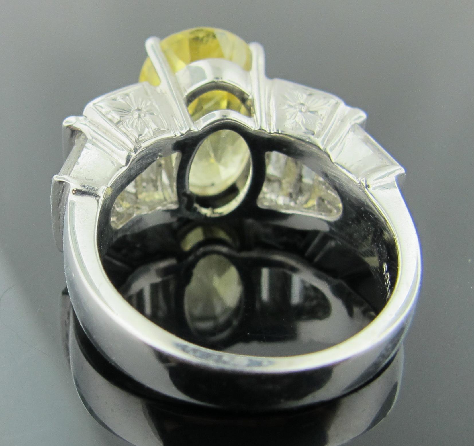 7.94 Carat Natural Yellow Sapphire with 3.00 Carat of Diamonds Set in Platinum In Excellent Condition In Palm Desert, CA