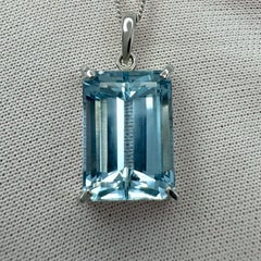 7.94ct Fine Blue Santa Maria Aquamarine Emerald Cut Platinum Pendant Necklace