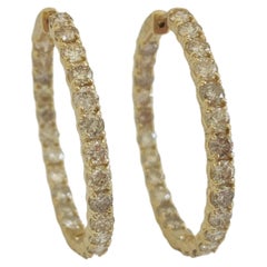 7.95 Carat Diamond Hoops Earrings 14 Karat Yellow Gold