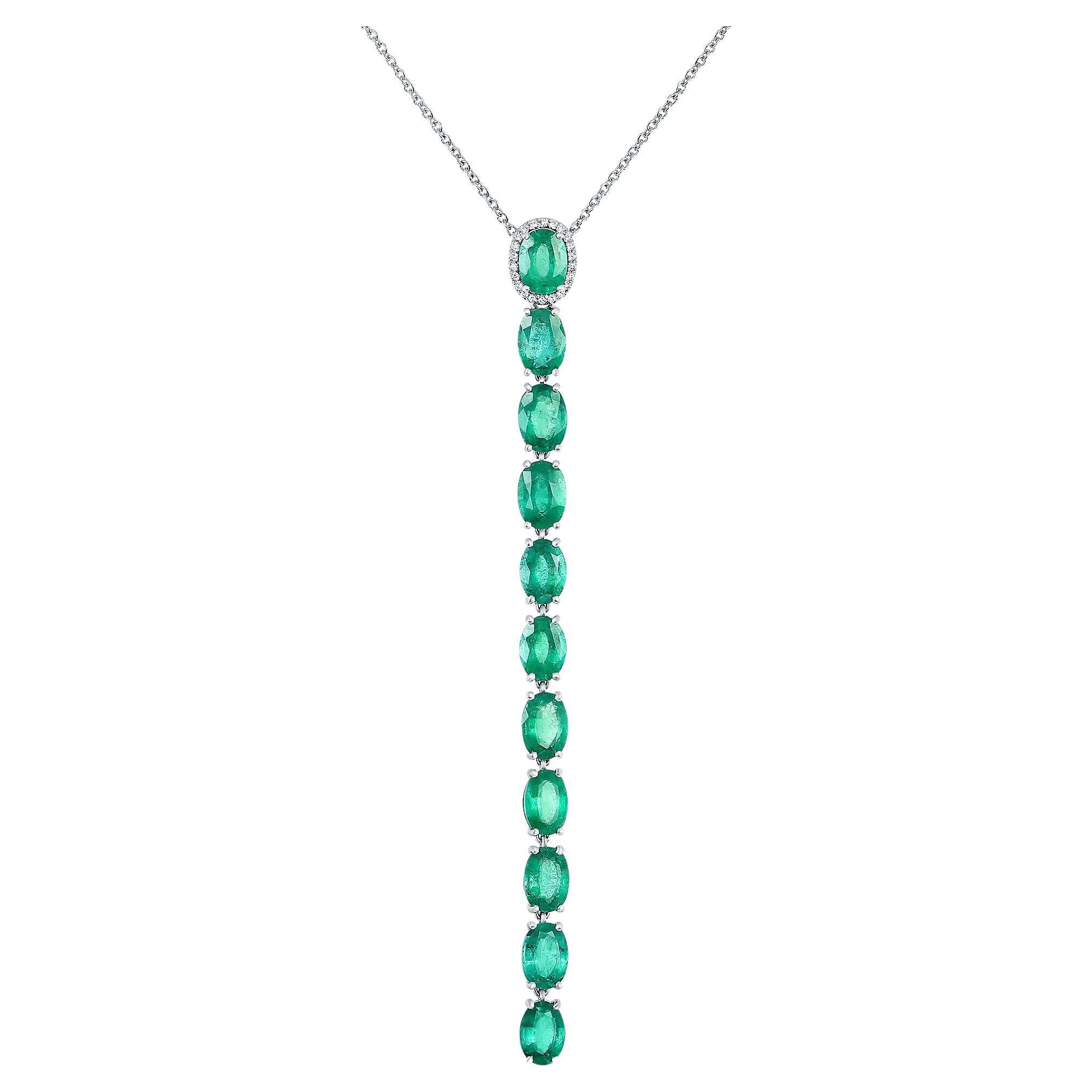 7.95 Carat Oval Emerald Necklace For Sale