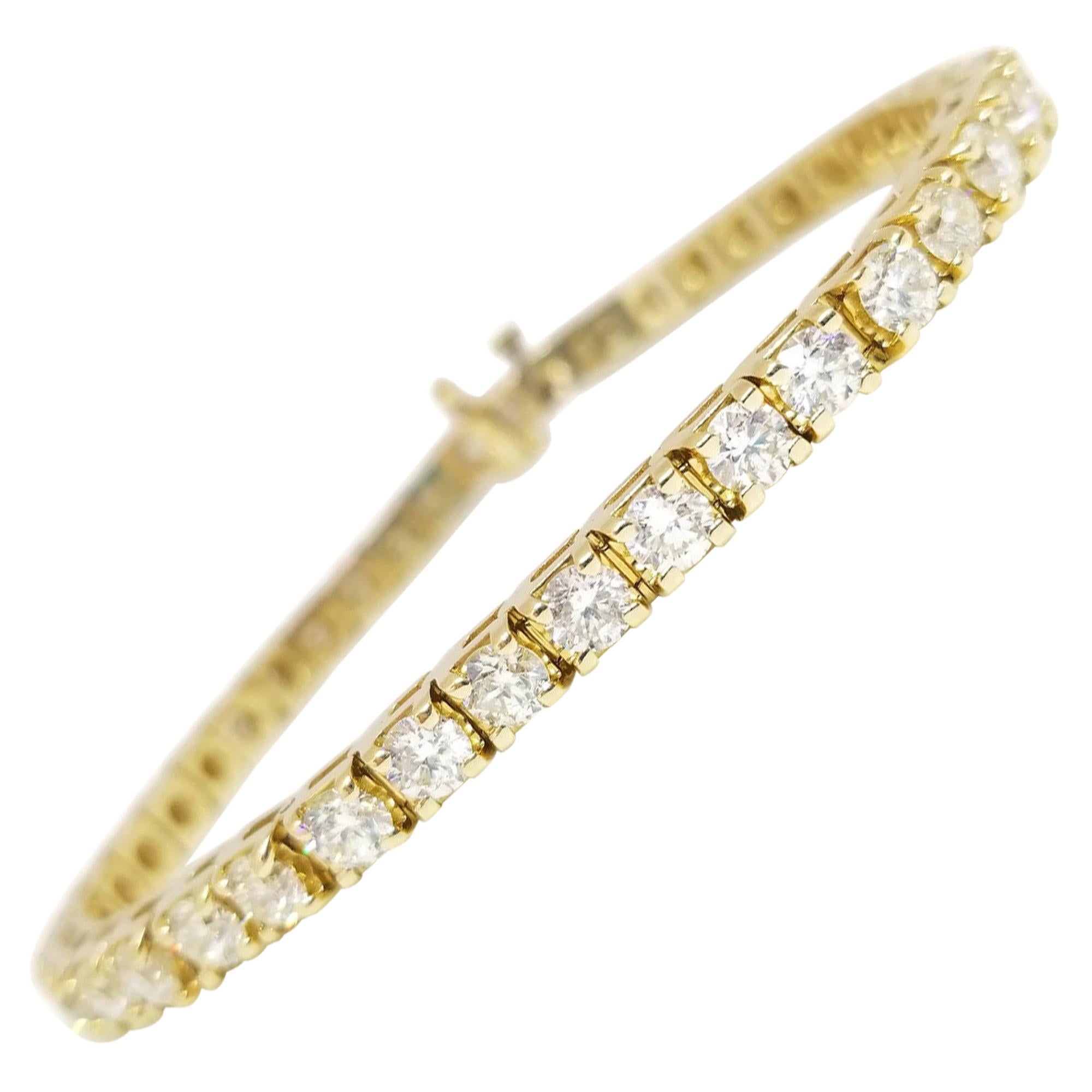 8 Carat Round Brilliant Cut Diamond Tennis Bracelet 14 Karat Yellow Gold