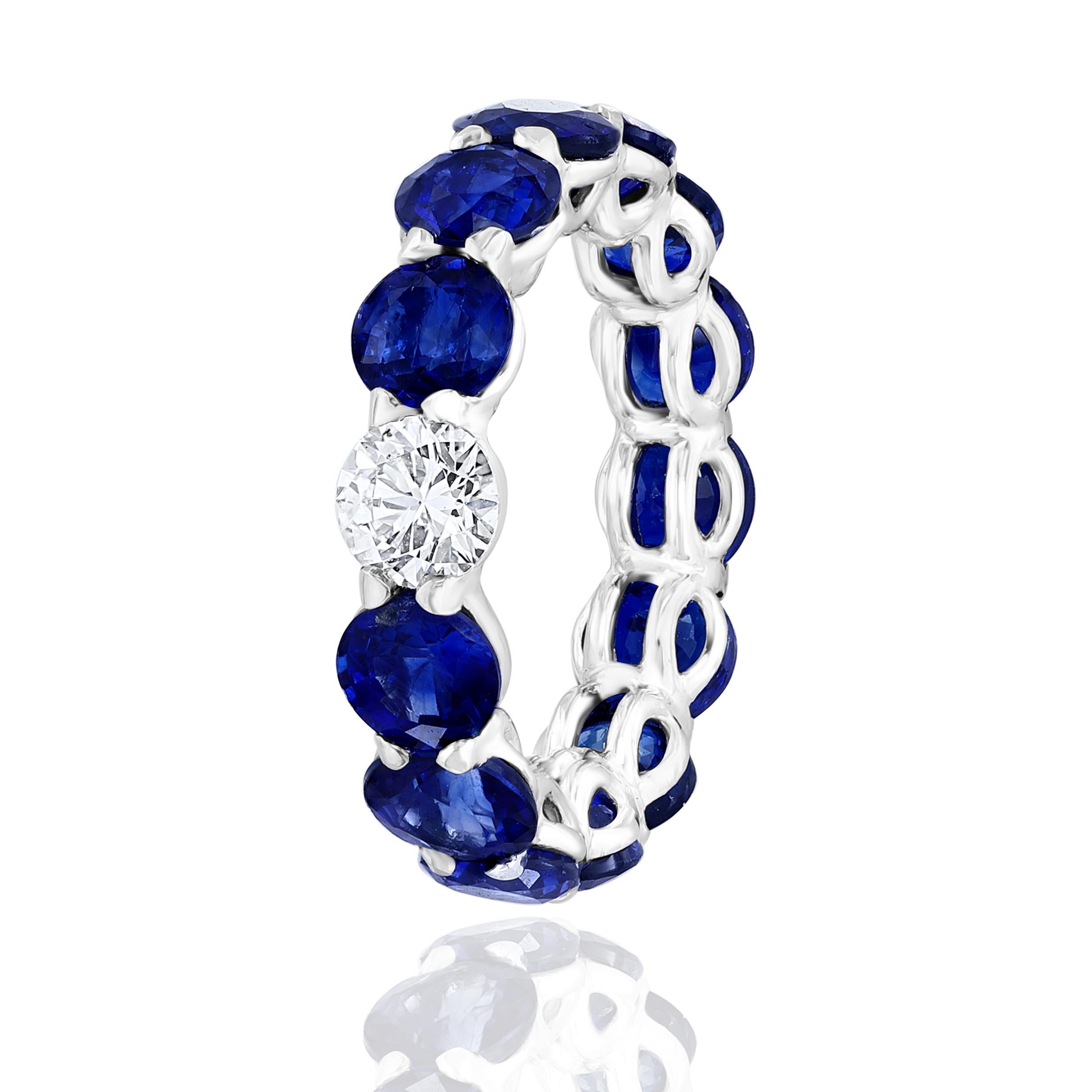 7.95 Carat Sapphire and Round Diamond Eternity Band Ring In New Condition For Sale In New York, NY