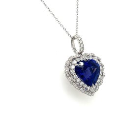 7.95 Carat Tanzanite Heart Cut Diamond Pendant Necklace