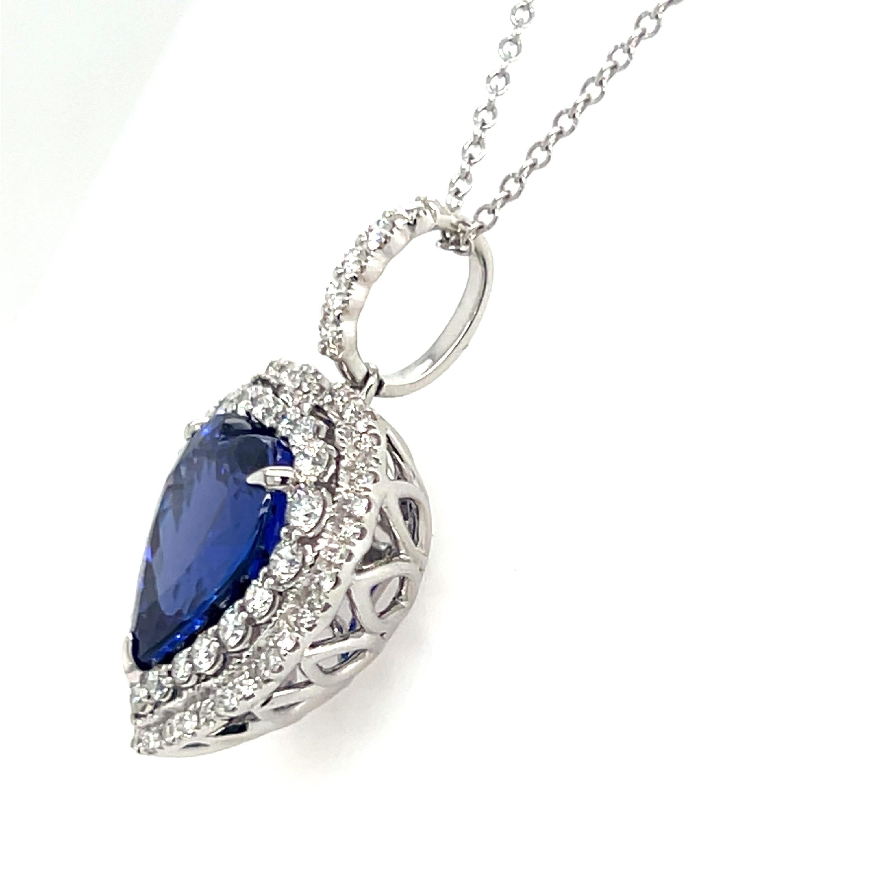 Artisan 7.95 Carat Tanzanite Heart Cut Diamond Pendant Necklace For Sale