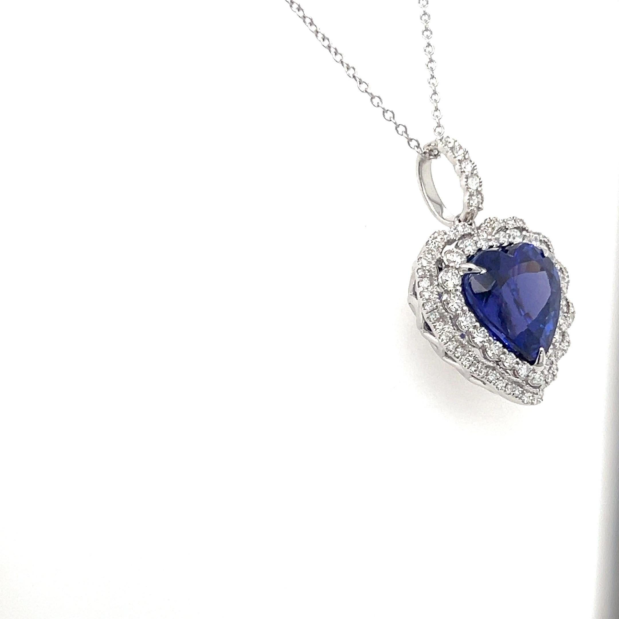 Women's 7.95 Carat Tanzanite Heart Cut Diamond Pendant Necklace For Sale