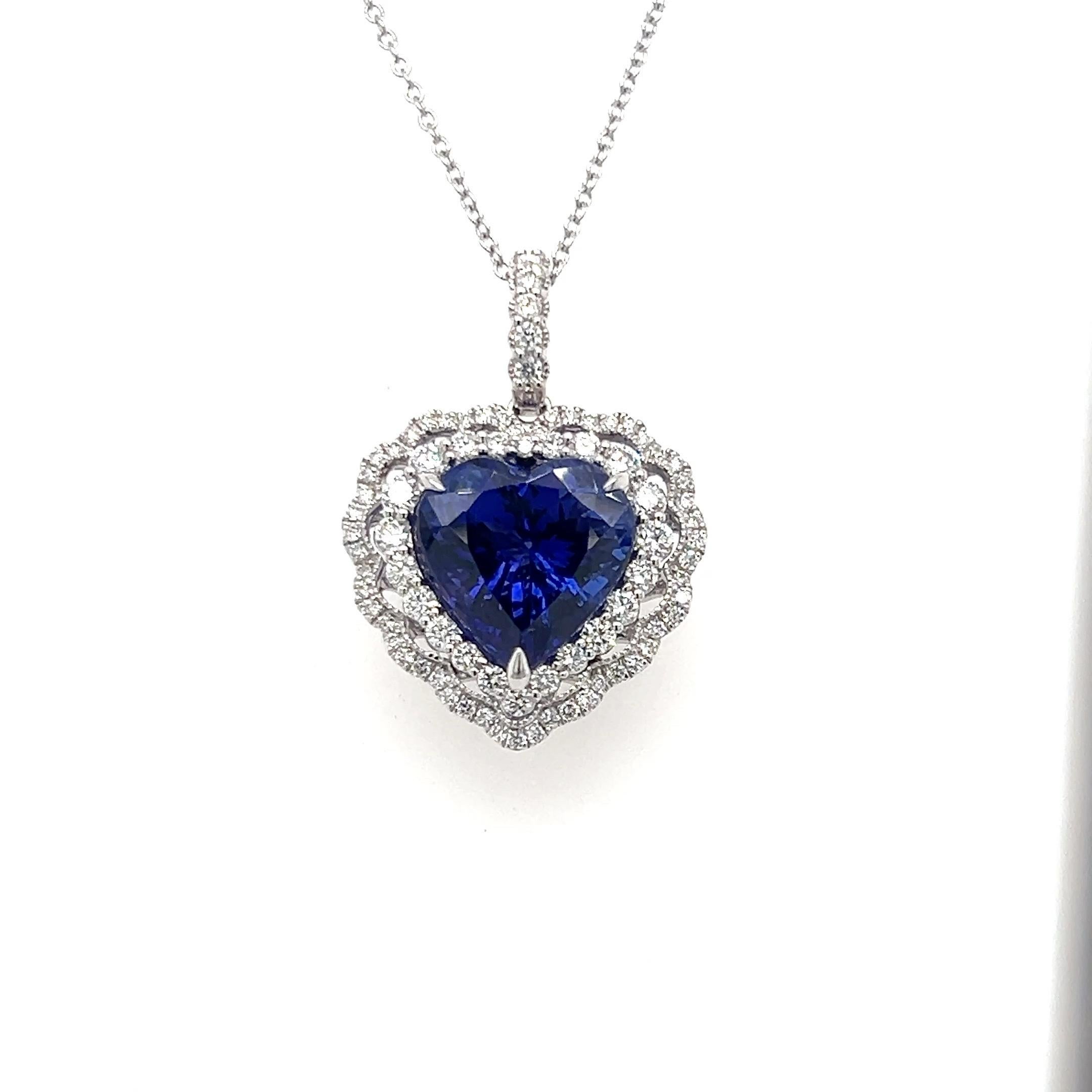 7.95 Carat Tanzanite Heart Cut Diamond Pendant Necklace For Sale 1