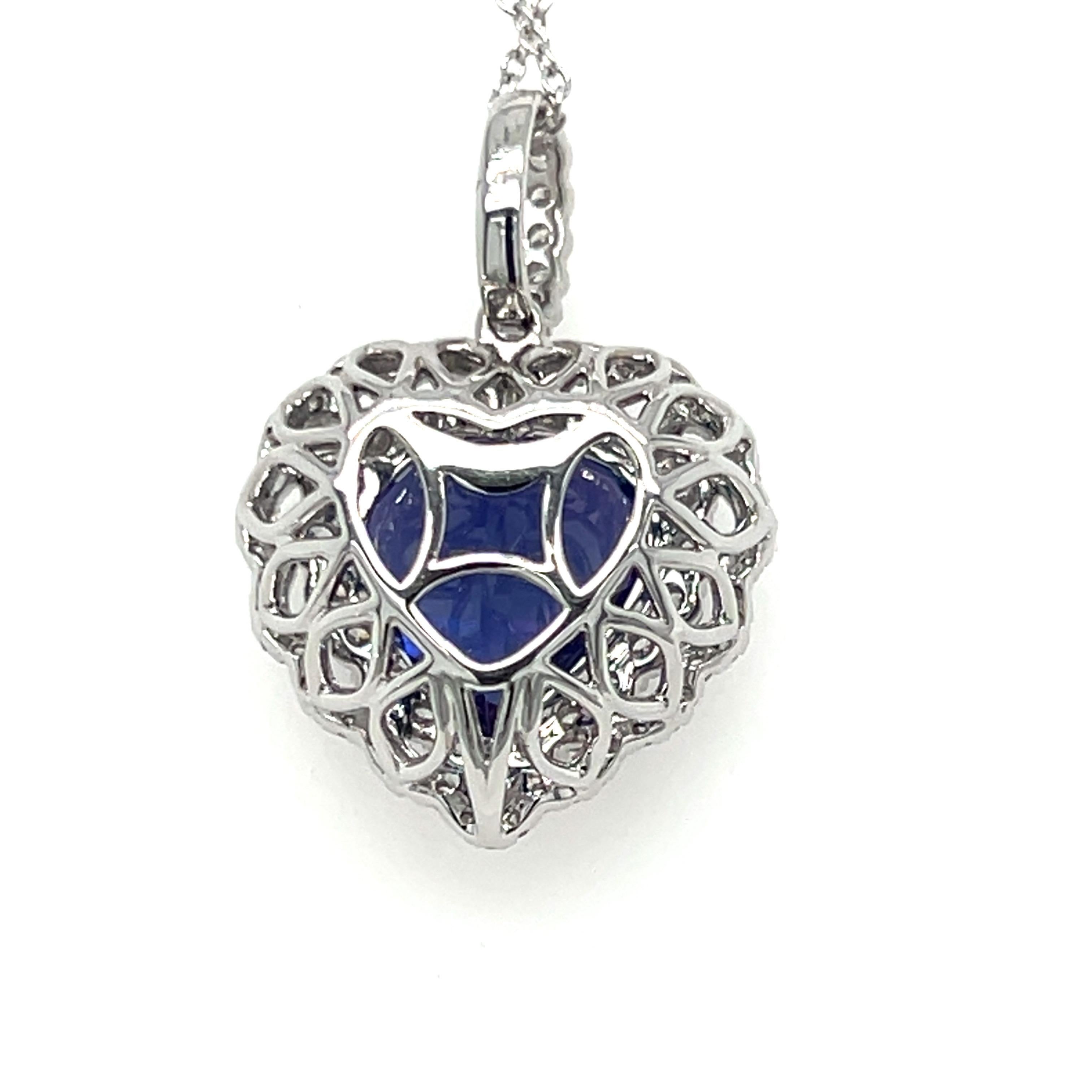 7.95 Carat Tanzanite Heart Cut Diamond Pendant Necklace For Sale 2