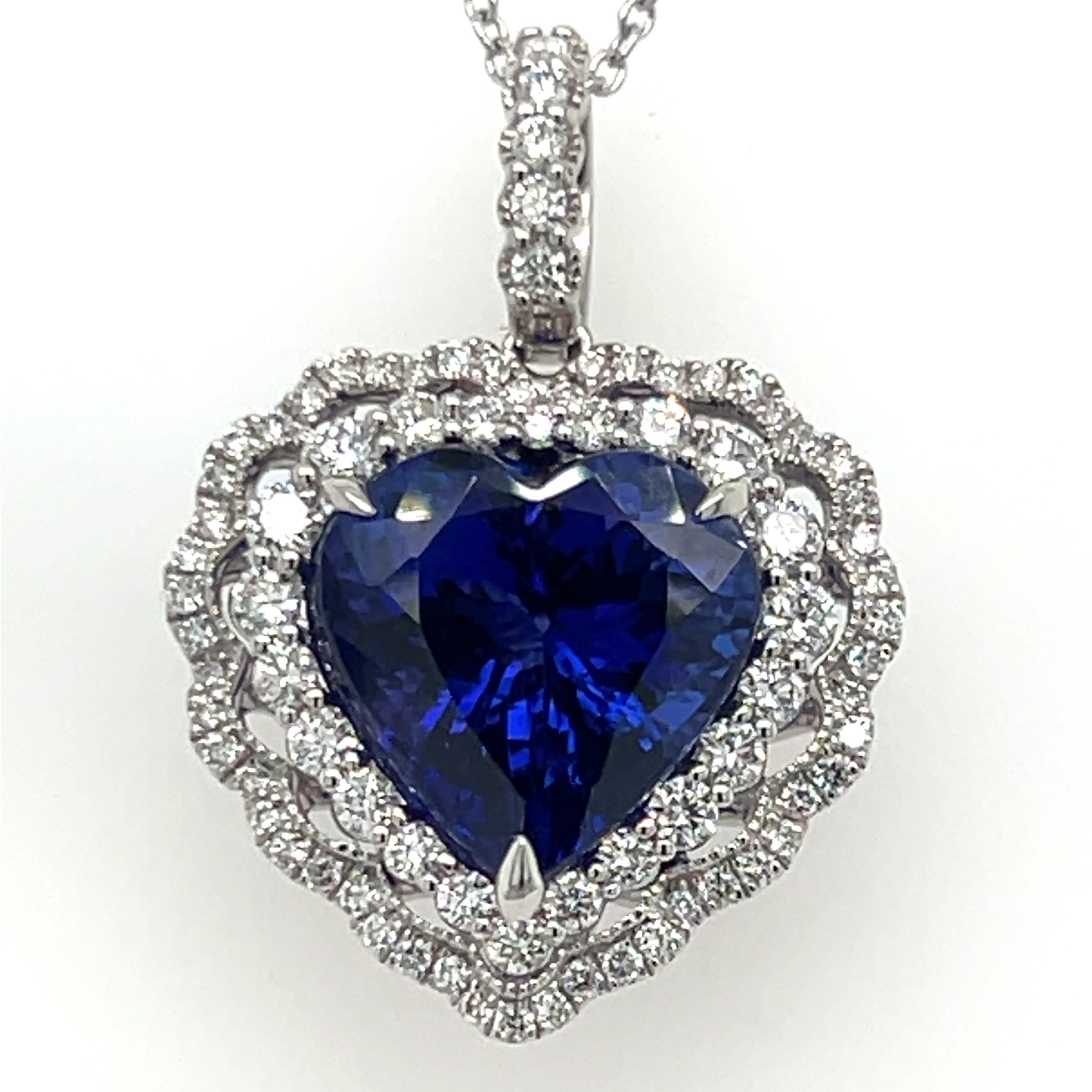 7.95 Carat Tanzanite Heart Cut Diamond Pendant Necklace For Sale 3