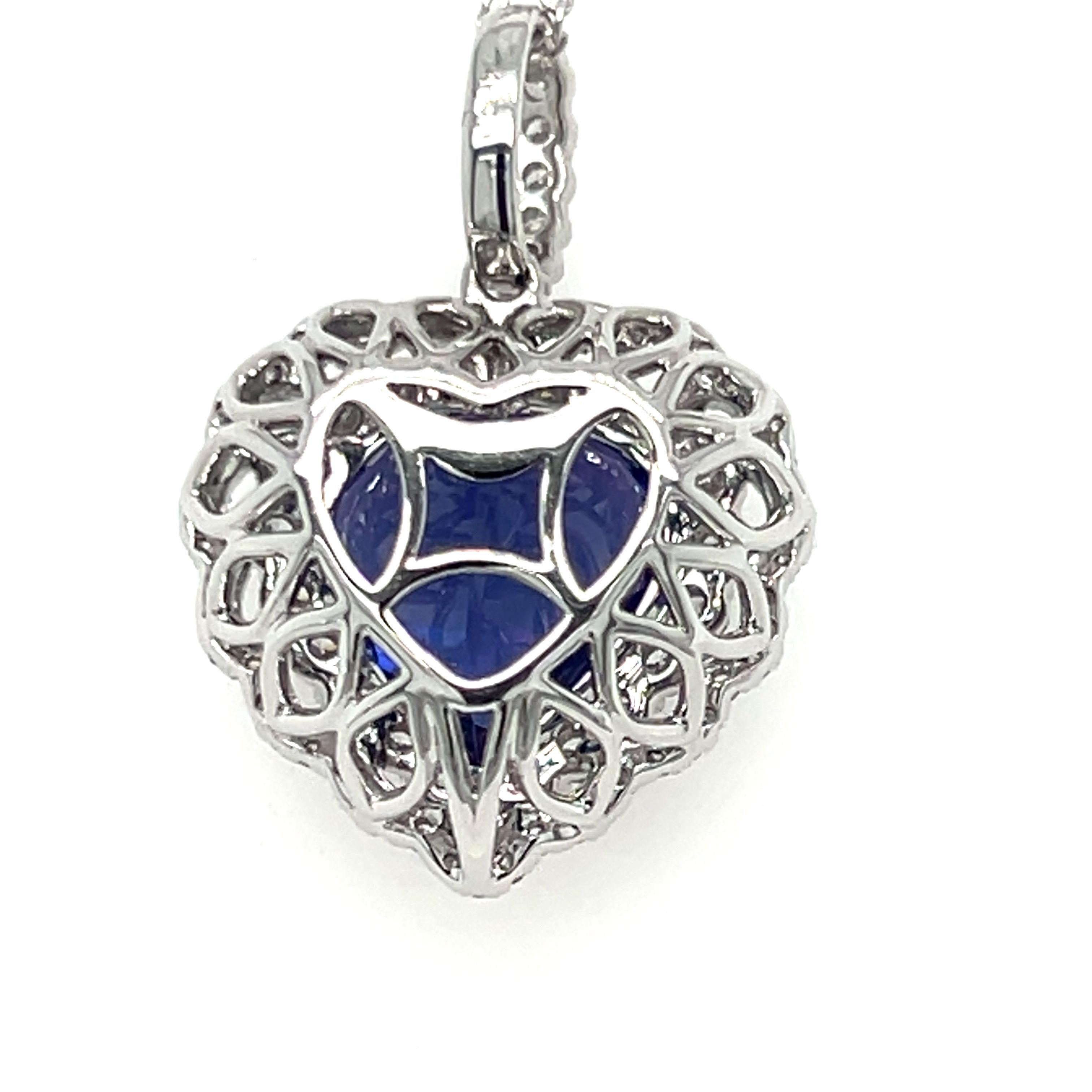 7.95 Carat Tanzanite Heart Cut Diamond Pendant Necklace For Sale 4