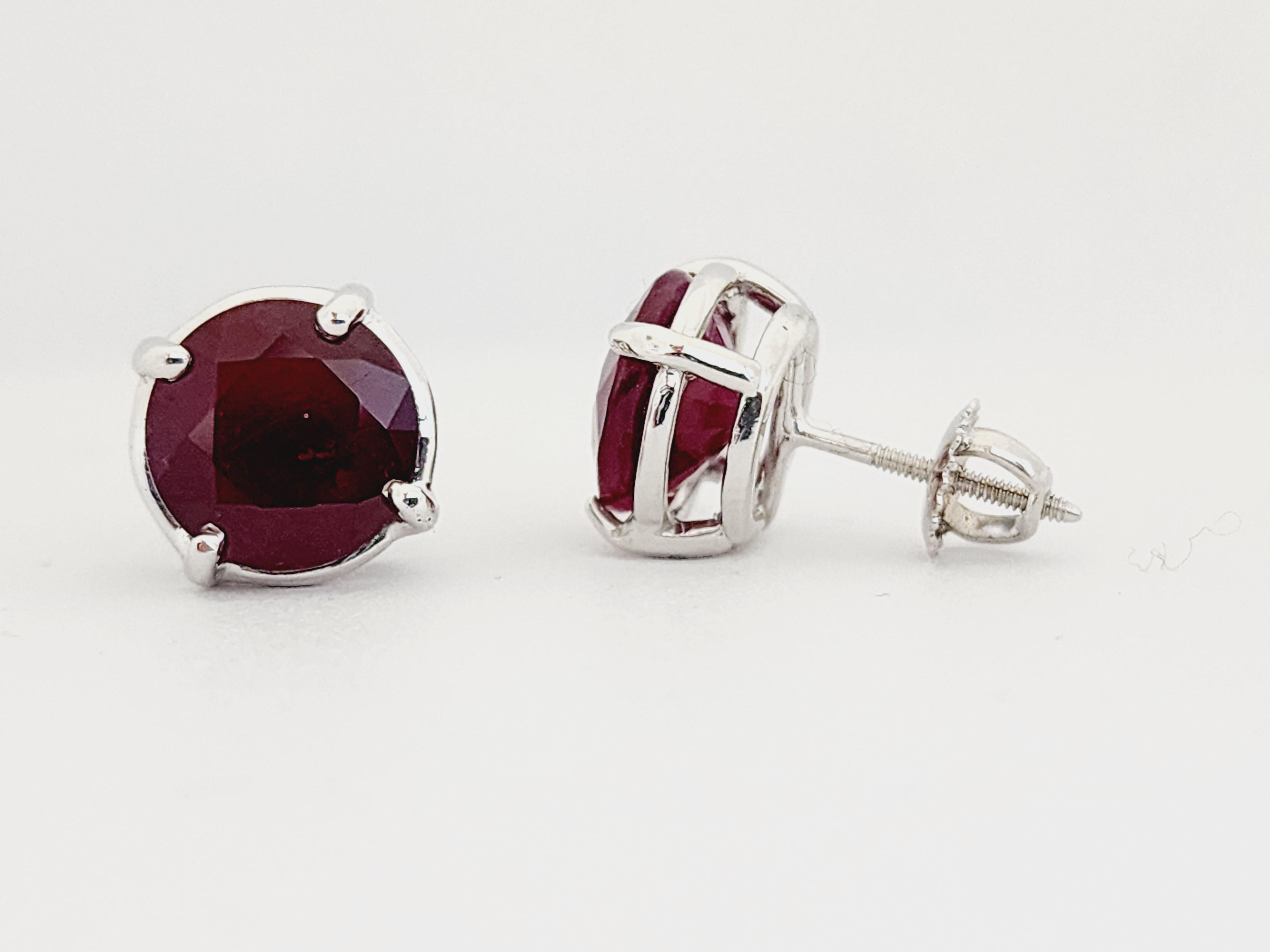 7.95 Carats Ruby Studs Round White Gold 14 Karat In New Condition For Sale In Great Neck, NY