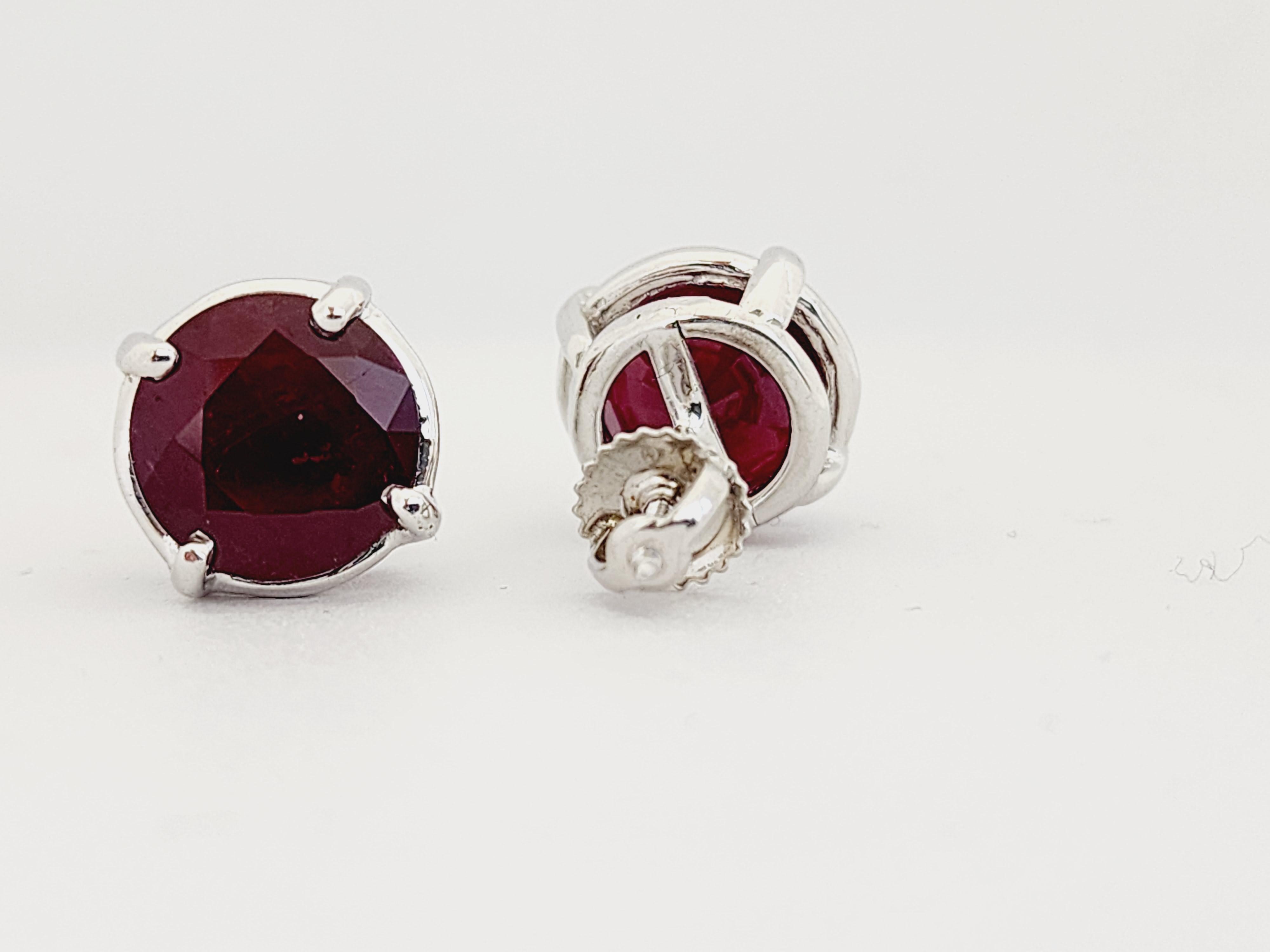 Women's 7.95 Carats Ruby Studs Round White Gold 14 Karat For Sale