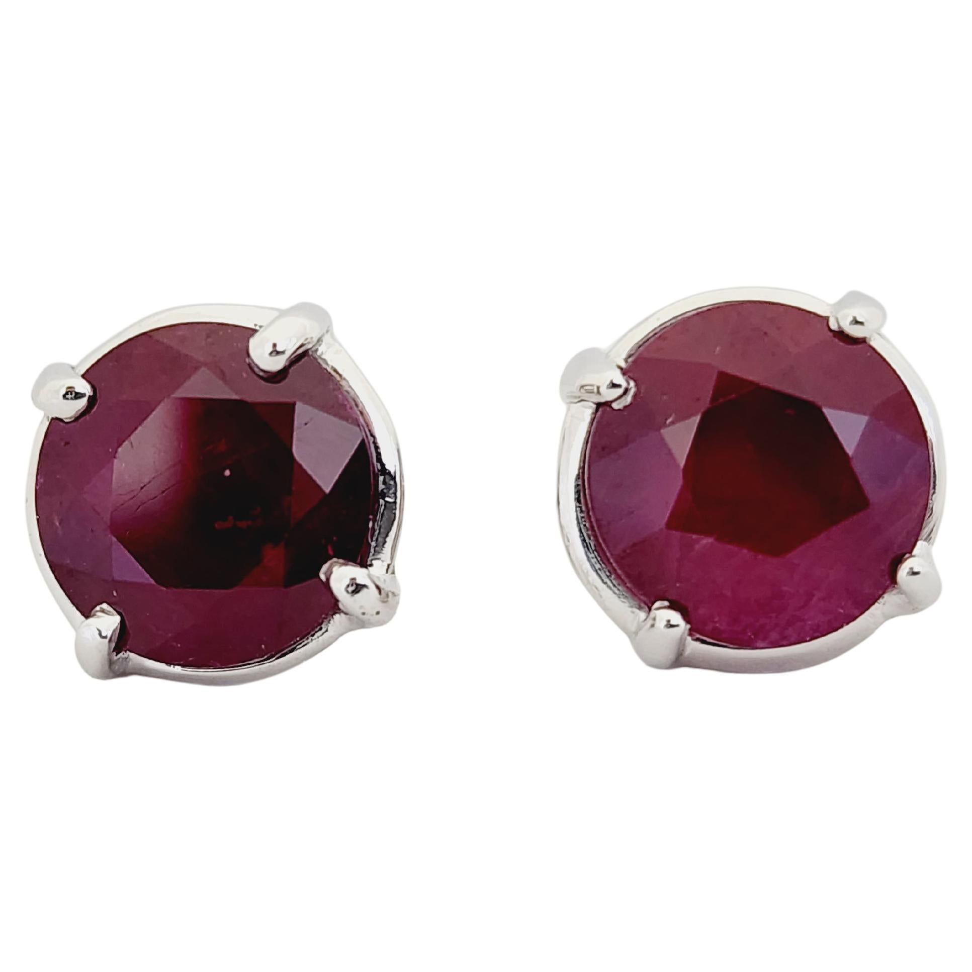 7.95 Carats Ruby Studs Round White Gold 14 Karat For Sale