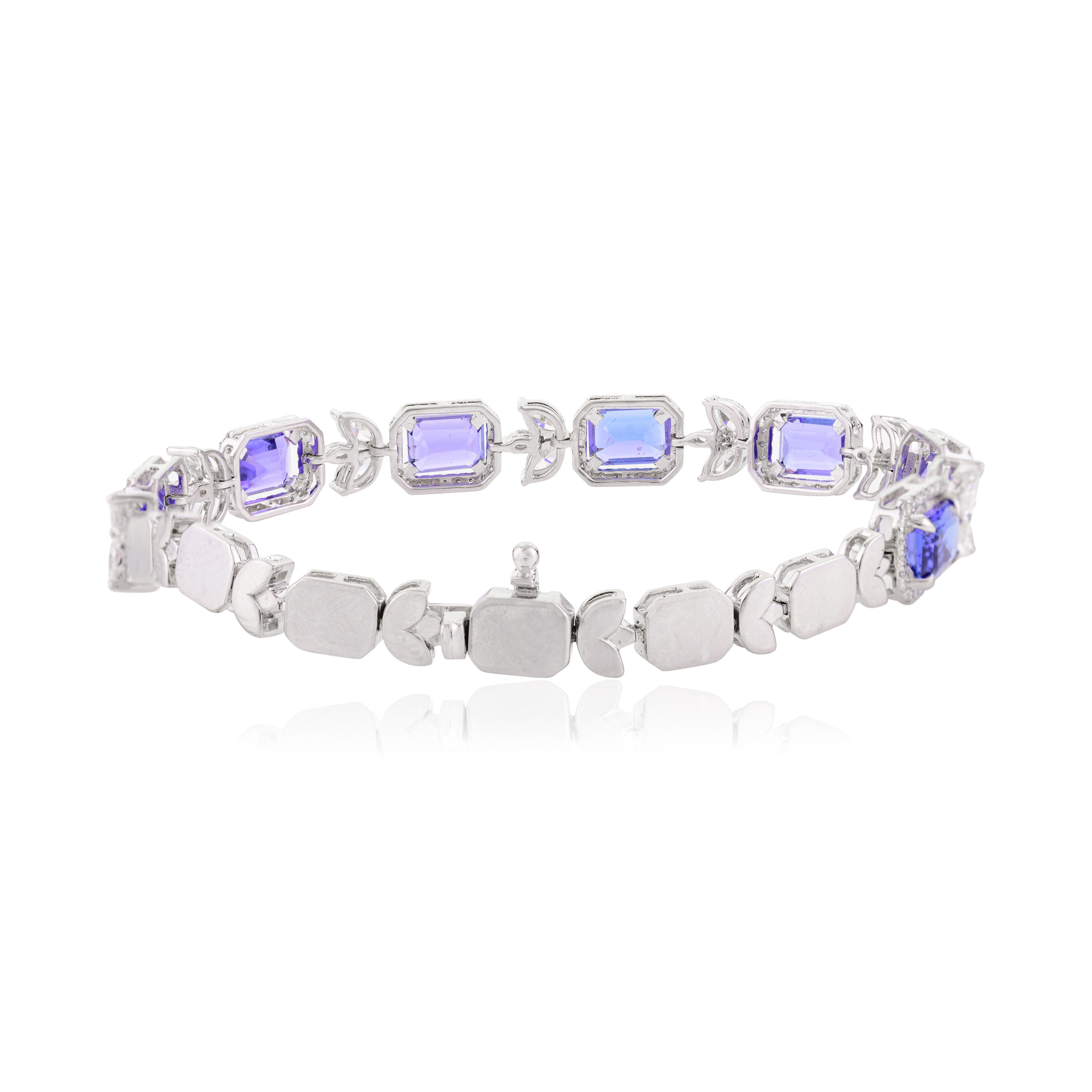 7.95 CTW Genuine Tanzanite Diamond Engagement Bracelet in 18k White Gold For Sale 1